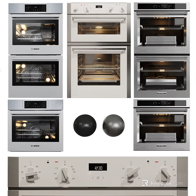 Modern Kitchen Appliances Collection With Multiple Ovens Control Panel And Knobs 3d model 