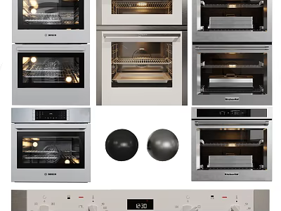 Modern Kitchen Appliances Collection With Multiple Ovens Control Panel And Knobs 3d model