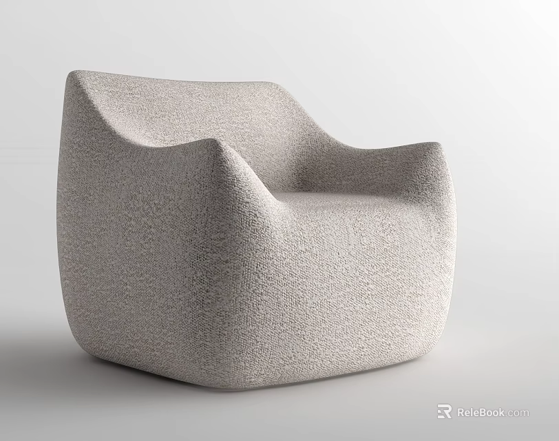 Light Colored Modern Single Sofa With Rounded Shape And Comfortable Fabric Design 3d model 