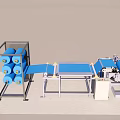 Industrial Conveyor Belt System With Blue Rollers And Metal Frame Structure
