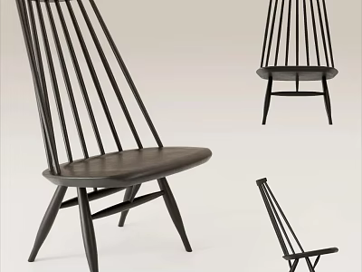 Modern Black Wooden Leisure Chair With Slat Back Design Displayed In Multiple Angles 3d model