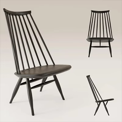 Modern Black Wooden Leisure Chair With Slat Back Design Displayed In Multiple Angles 3d model