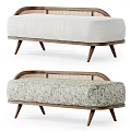 Modern Sofa Bench With Wooden Legs Light Fabric Rattan Backrest And Patterned Upholstery