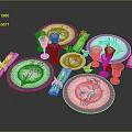 Elegant Floral Patterned Dinnerware Set Plates with Purple Rim Glasses and Decorative Napkins