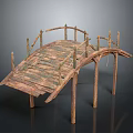 Handmade Wooden Small Bridge Model Structure with Railings and Planks 3d model