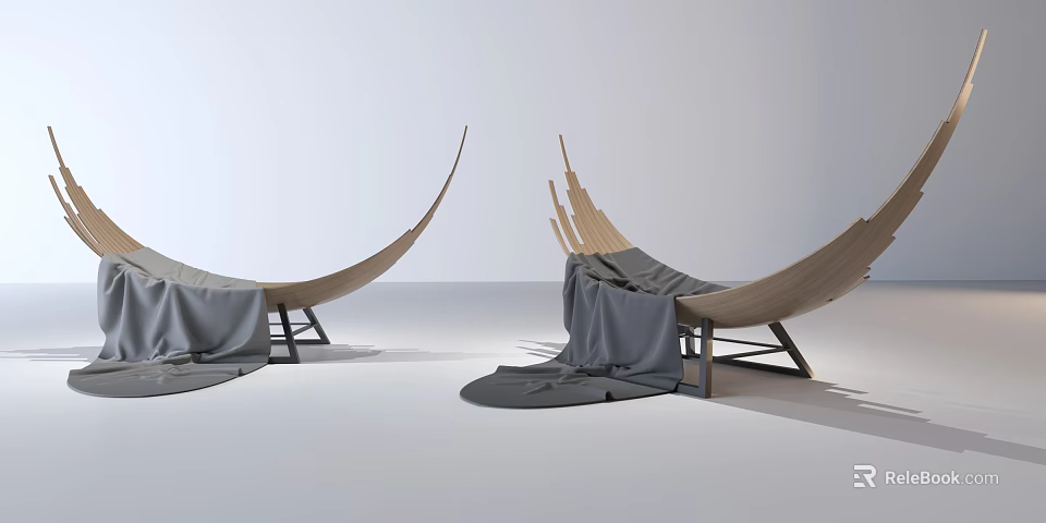 Contemporary Lounge Chair With Curved Wooden Frame And Gray Fabric Upholstery 3d model 