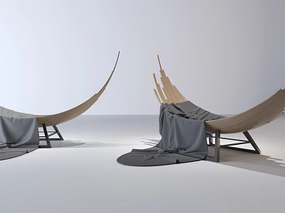 Contemporary Lounge Chair With Curved Wooden Frame And Gray Fabric Upholstery 3d model