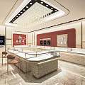 Luxury Jewelry Store Interior With Glass Display Counters Crystal Chandelier And Marble Floor