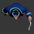 Cartoon Pirate Game Character Wearing Blue Coat Red Vest With Walking Cane And White Flag