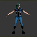 Game and Movie Character Featuring Green Hair Blue Vest Black T-Shirt Blue Pants Black Boots