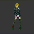 3D Character With White Hair Black Cut Out Dress Thigh High Socks Black Boots