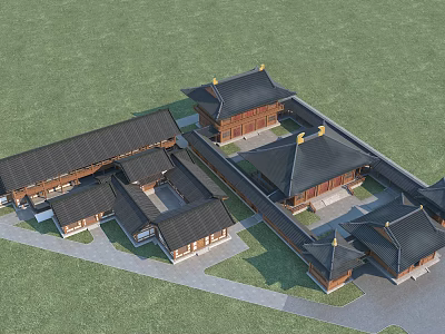 Traditional Chinese Ancient Architecture Complex Featuring Courtyard Layout Black Roofs And Yellow Ornaments 3d model