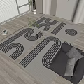 Modern Square Carpet Cream Wind Carpet 3d model