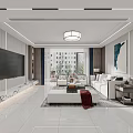 Modern Living Dining Room Interior Design With White Sofa Large TV Floor to Ceiling Windows