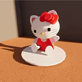 Hello Kitty Doll in Red Dress with Red Bow on Round Base Wooden Floor