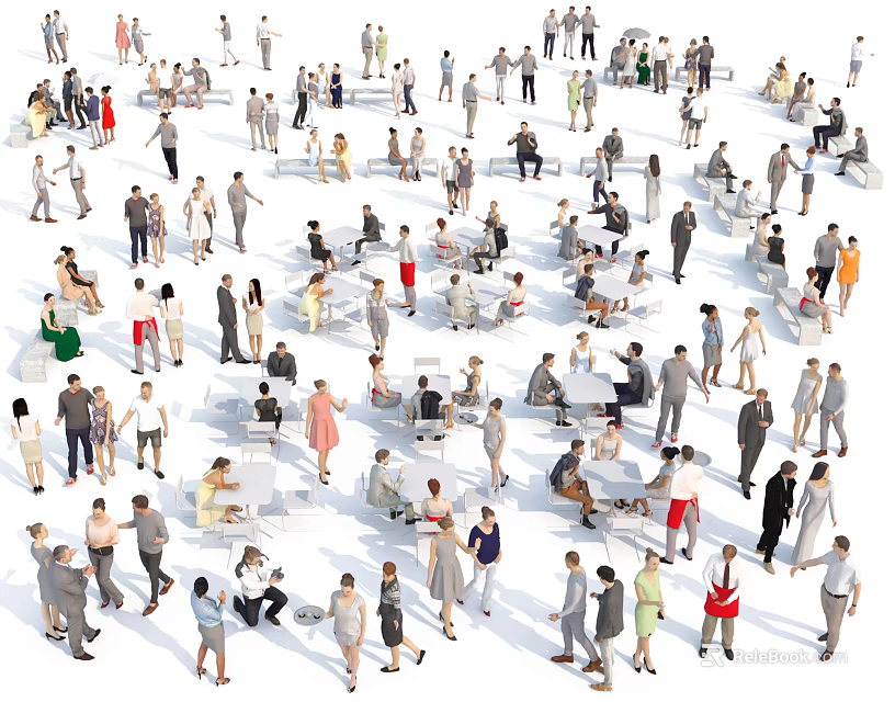 Group Of Diverse People In Various Poses On White Background 3d model 