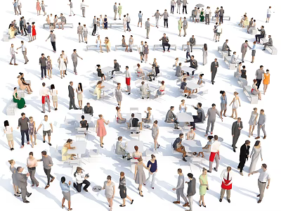 Group Of Diverse People In Various Poses On White Background 3d model