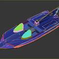 Blue And Red Yacht Featuring Transparent Cockpits And Stylish Design