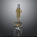 Golden Laboratory Microscope With Cylindrical Tube Adjustable Knobs And Metal Base 3d model