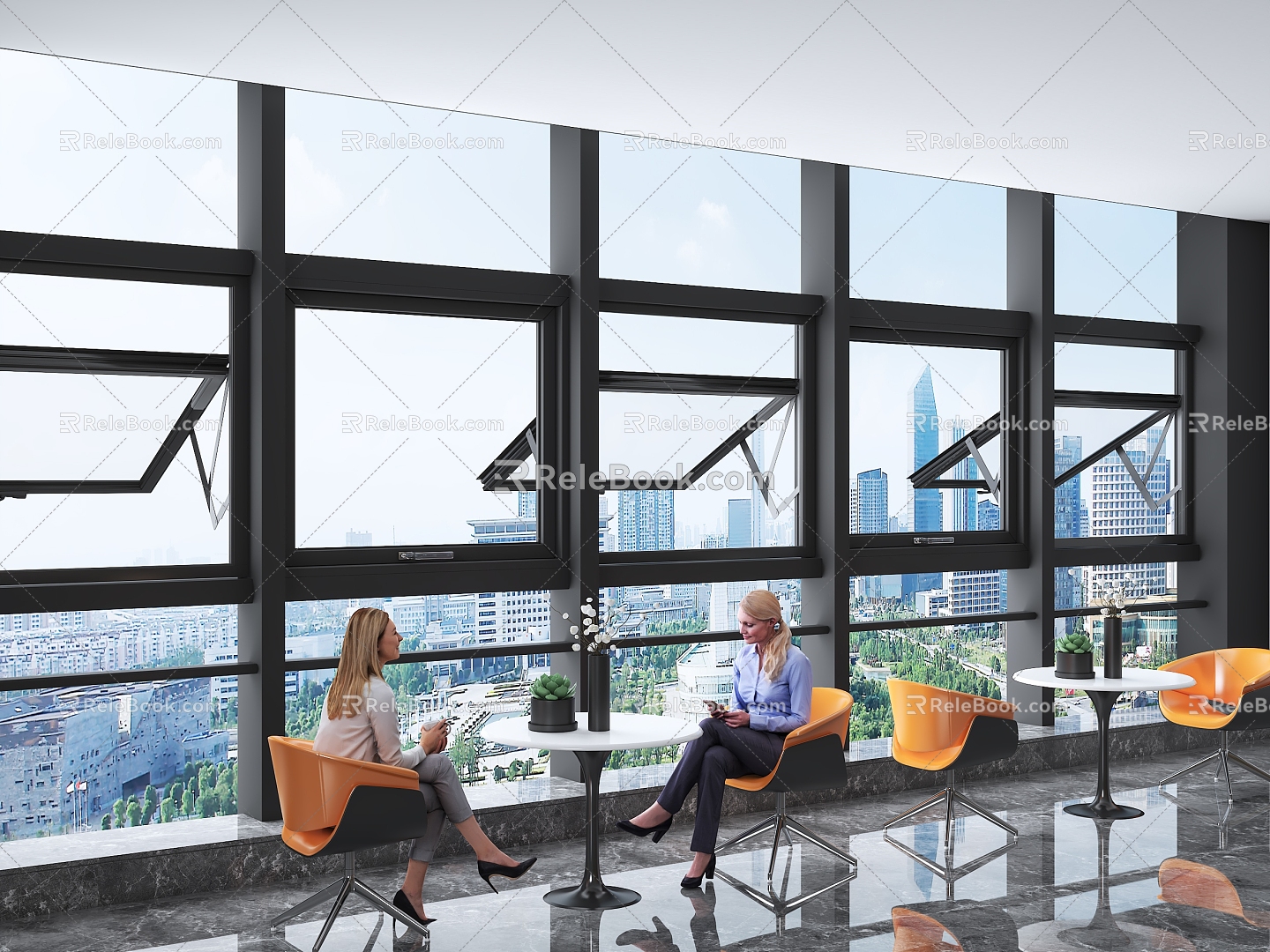 Office floor-to-ceiling windows 3d model