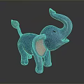 Glossy Blue Ceramic Elephant Figurine with Pink Ears Raised Trunk and Tail Ball