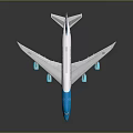 Blue and White Commercial Passenger Airplane With Four Engines And Shiny Exterior Design
