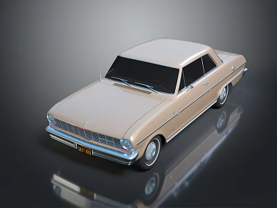 Vintage Beige Two Door Classic Car With Chrome Details And Reflective Surface 3d model