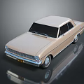 Vintage Beige Two Door Classic Car With Chrome Details And Reflective Surface