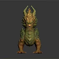 Mythical Creature 3D Model With Green Yellow Mane Scales And Horns Standing Pose