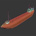 Orange Water Transport Cargo Ship with Long Hull Superstructure and Chimney