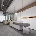 Modern Stylish Office Reception Area With Marble Counter Open Workspace And Elegant Fresh Green Plants