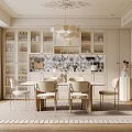 Elegant Modern Dining Room Interior With Chandelier Dining Table And Decorative Cabinets