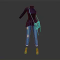 Dark Blue Turtleneck Long Sleeves Blue Ripped Jeans Cuffed Hems Teal Crossbody Bag Blue Heels