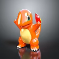 Orange Cartoon Charmander Creature 3D Model Holding Red Flame With Green Eyes Yellow Belly