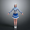3D School Girl Character Blue White Uniform With Gray Hair Pleated Skirt And White Shoes
