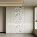 Modern Wardrobe Design With Light Colored Cabinets And Marble Pattern Panel
