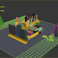 Building Blocks Bulldozer Model with Green Trees Grass and Gray Brick Baseplate 3d model