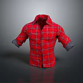 Long Sleeve Red Plaid Shirt with Rolled Cuffs and Casual Design