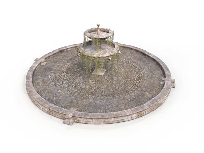 Circular Multi Tiered Stone Fountain With Decorative Textured Base Design 3d model