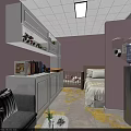 Nursery Room Interior With Pink Walls Baby Bed Sofa Bookshelf And Yellow Carpet