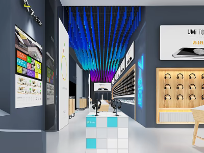 Modern Digital Store Interior With Electronics Display Phones Headphones And Lighting 3d model