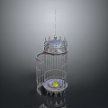 Decorative Metal Birdcage Hanging With Chain And Yellow Light For Home