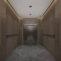 Elegant Elevator Lobby With Brown Woven Texture Walls Marble Floor And Ceiling Light Strips 3d model