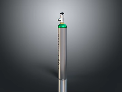 Silver Gas Cylinder With Green Top And Pressure Control Valve 3d model