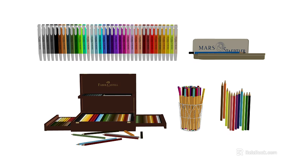 Faber Castell Colored Pencils With Vibrant Colors In Box And Holder For Art 3d model 