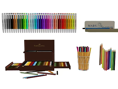 Faber Castell Colored Pencils With Vibrant Colors In Box And Holder For Art 3d model