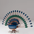 Peacock Shaped Single Chair With Blue Upholstered Seat Green Blue Feather Decorations And Metal Frame