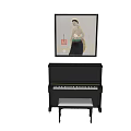 Black Upright Piano With Framed Painting Above And White Bench In Home Decor