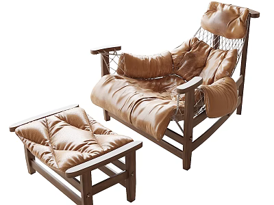 Leisure Chair with Wooden Frame Padded Cushion and Matching Ottoman for Comfortable Relaxation 3d model