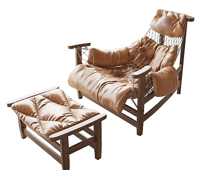 Leisure Chair with Wooden Frame Padded Cushion and Matching Ottoman for Comfortable Relaxation 3d model